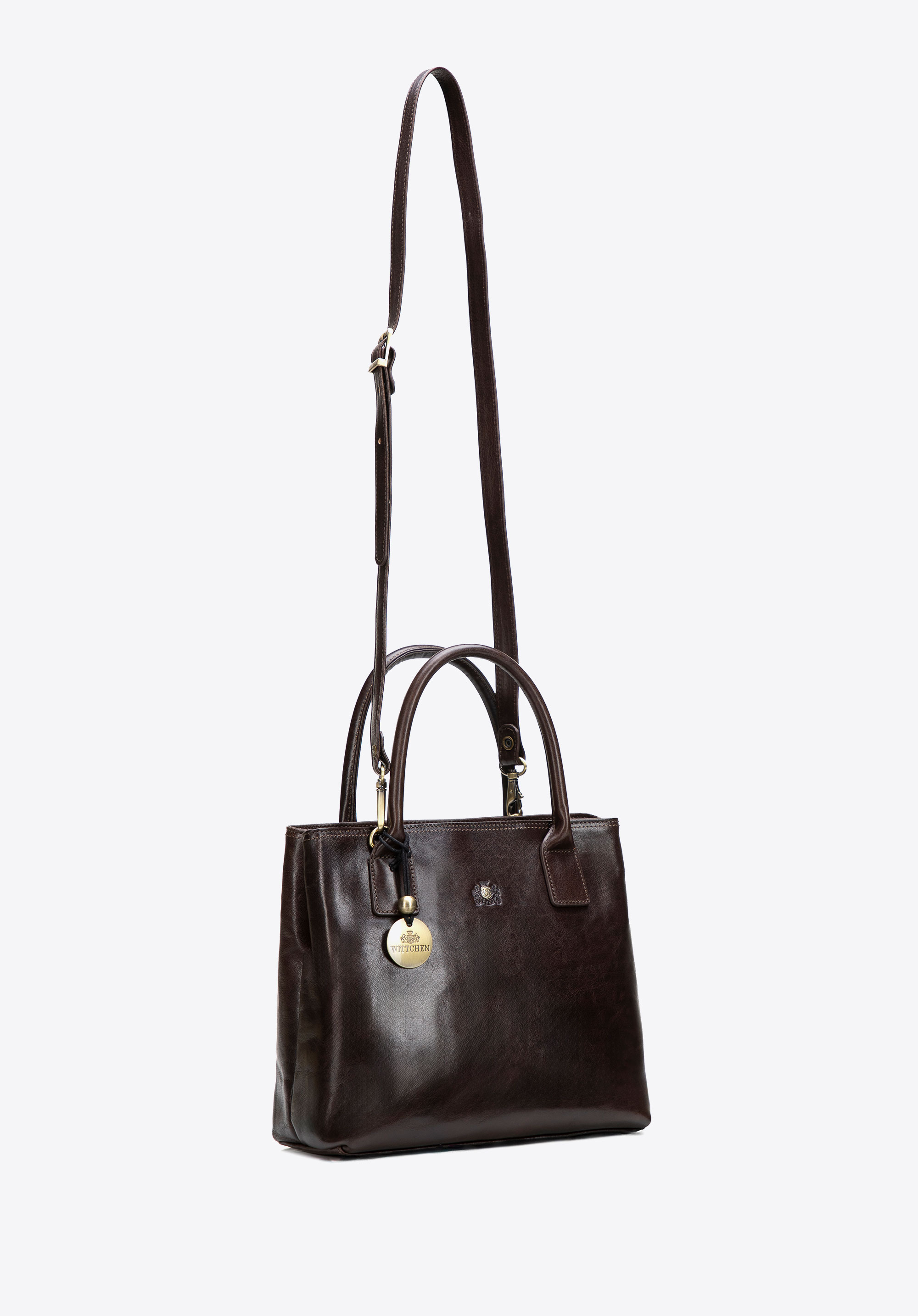 Kožený vintage kufrík s pripojiteľným popruhom, tmavohnedá, 39-4-529-3, Obrázok 1