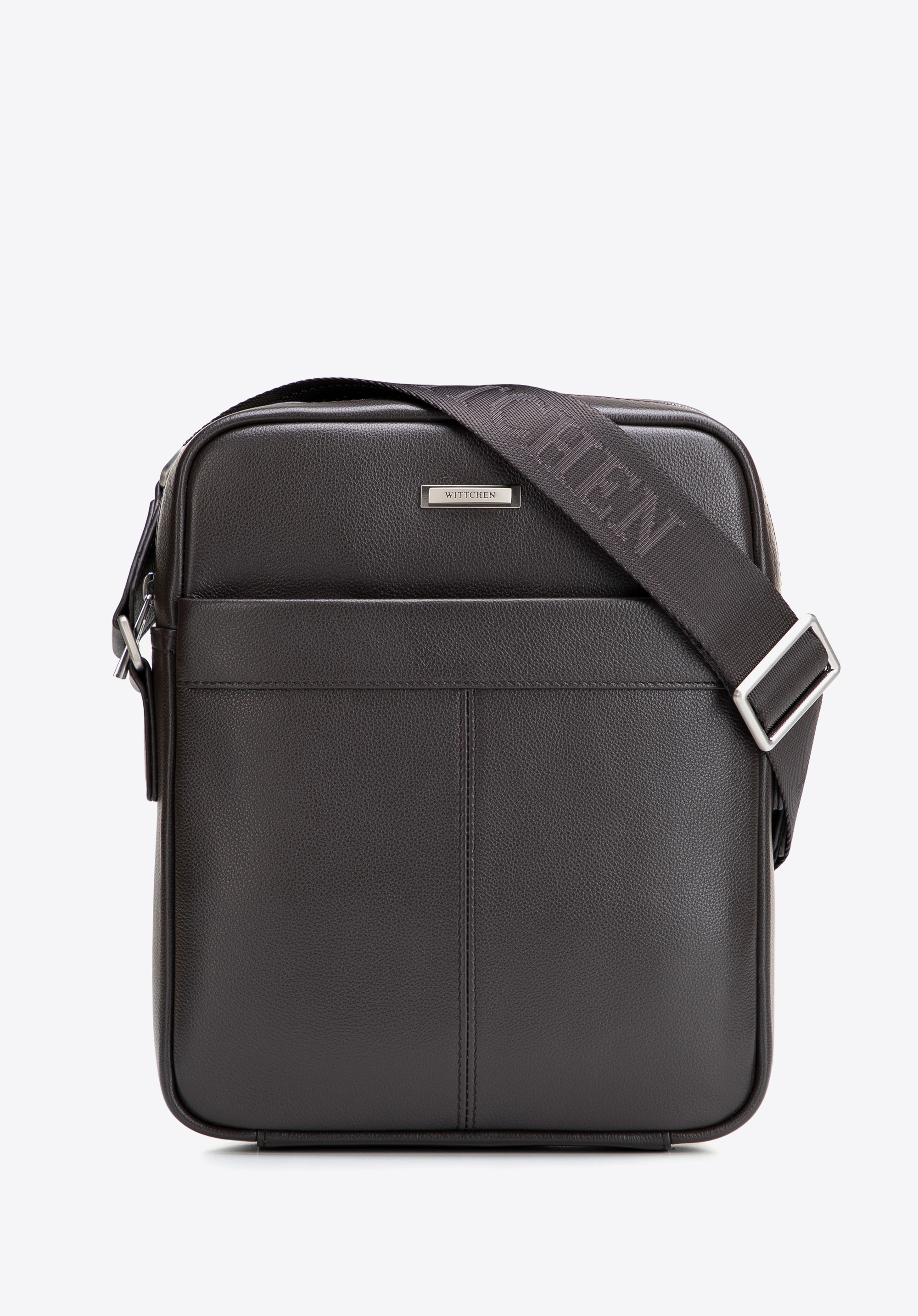 Pánska kožená crossbody kabelka s ozdobným prešívaním, tmavohnedá, 102-4U-605-4, Obrázok 1
