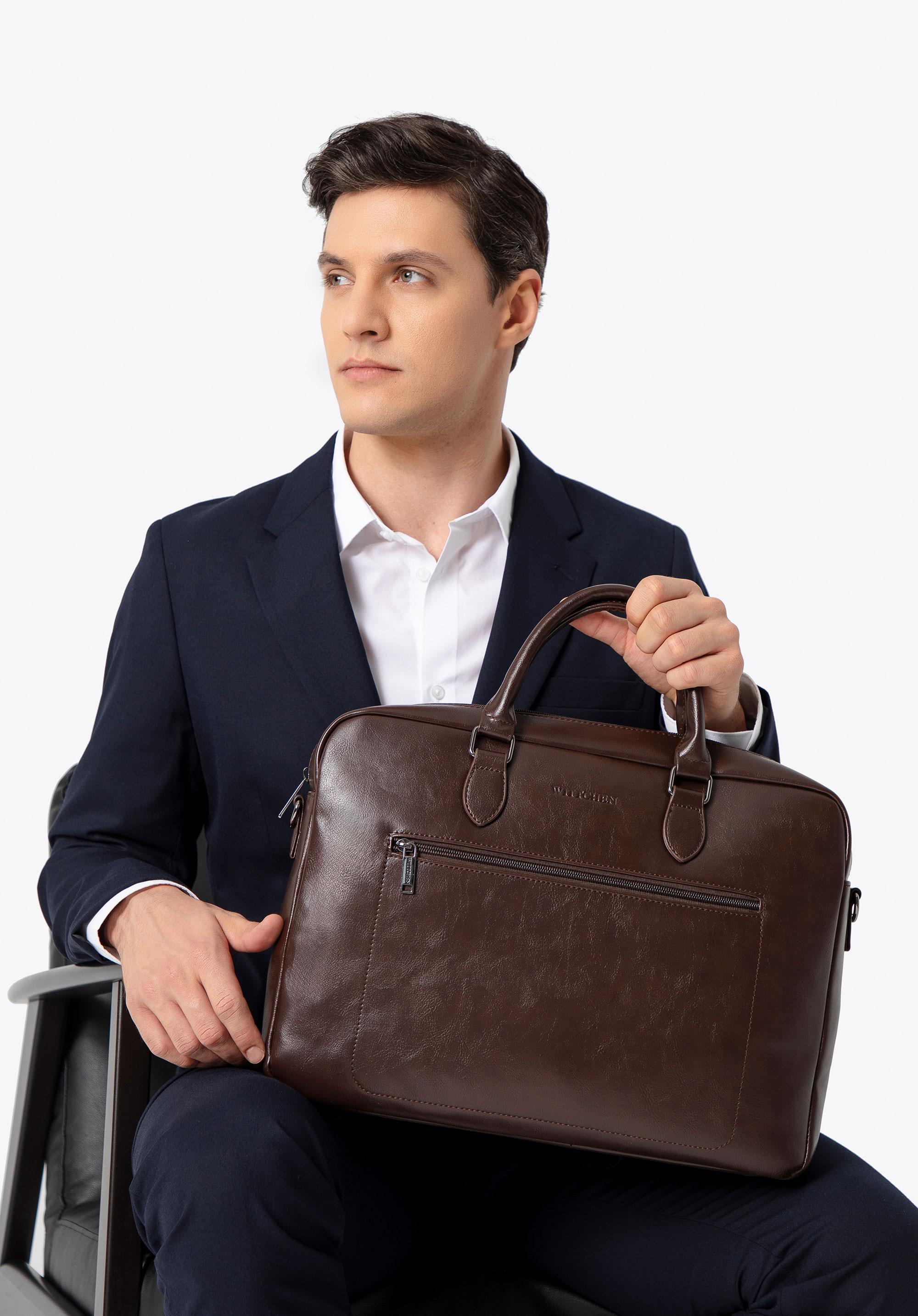 Pánska taška na notebook 16” z imitácie kože, tmavohnedá, 100-3P-910-4, Obrázok 1