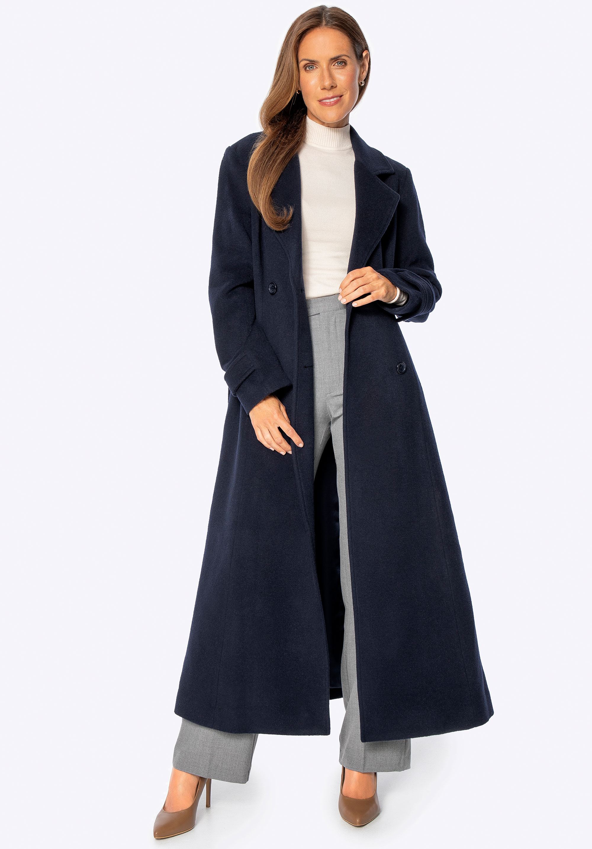 Dámsky vlnený kabát s prímesou kašmíru, tmavomodrá, 101-9W-701-N-XL, Obrázok 1