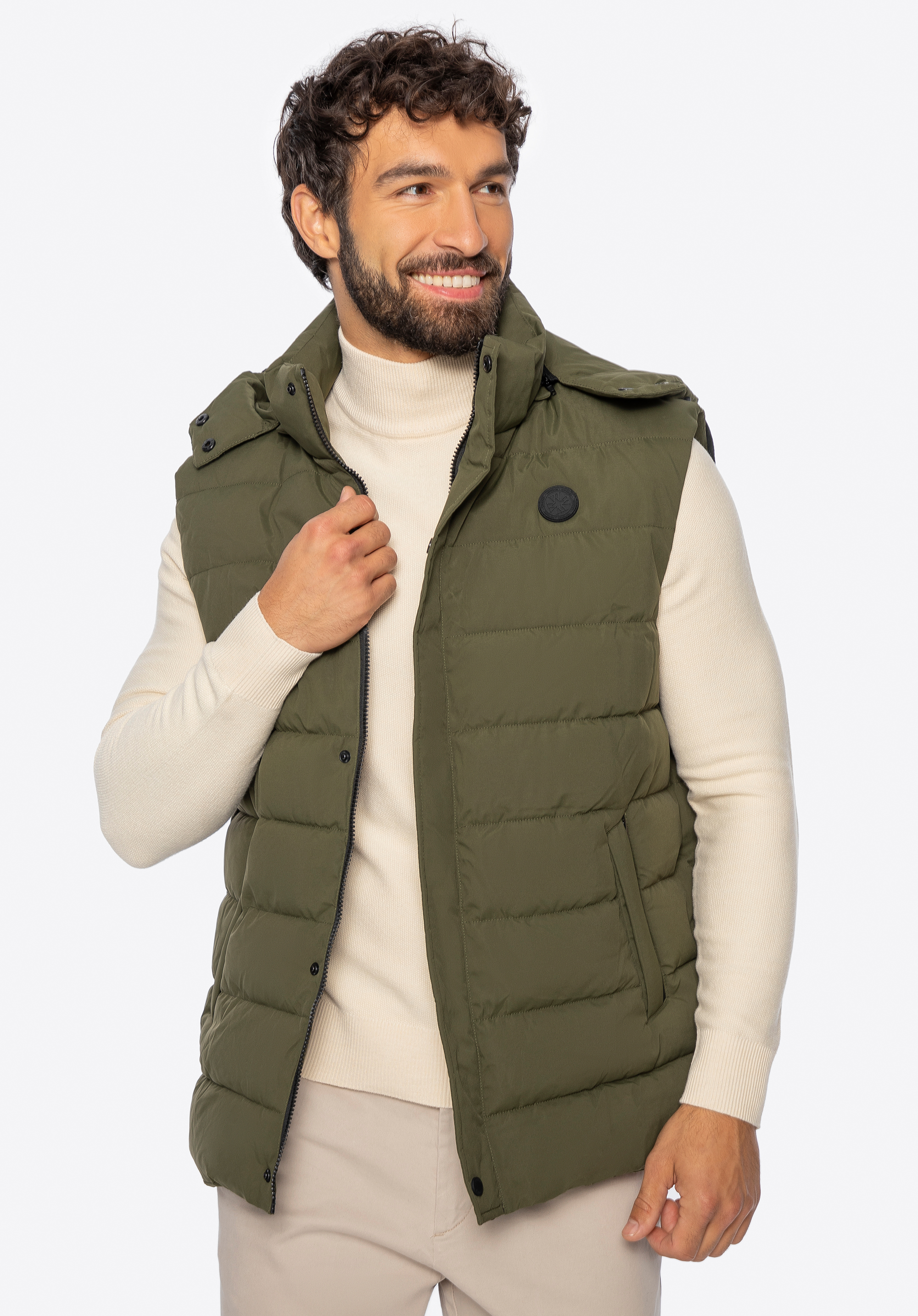 Pánska páperová vesta s kapucňou, tmavozelená, 101-9D-351-Z-XL, Obrázok 1