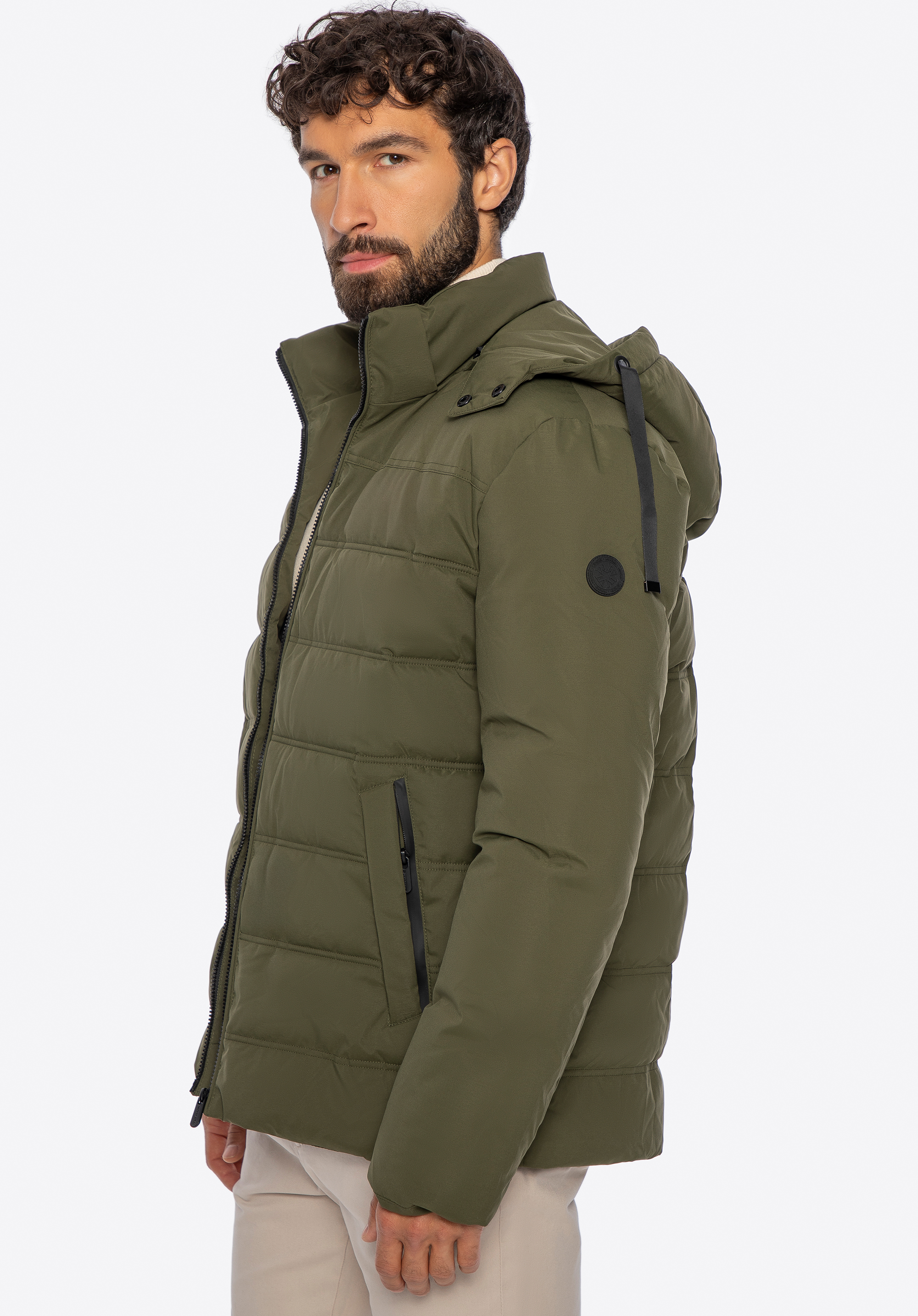 Pánska prešívaná bunda s kapucňou, tmavozelená, 101-9D-350-Z-XL, Obrázok 1