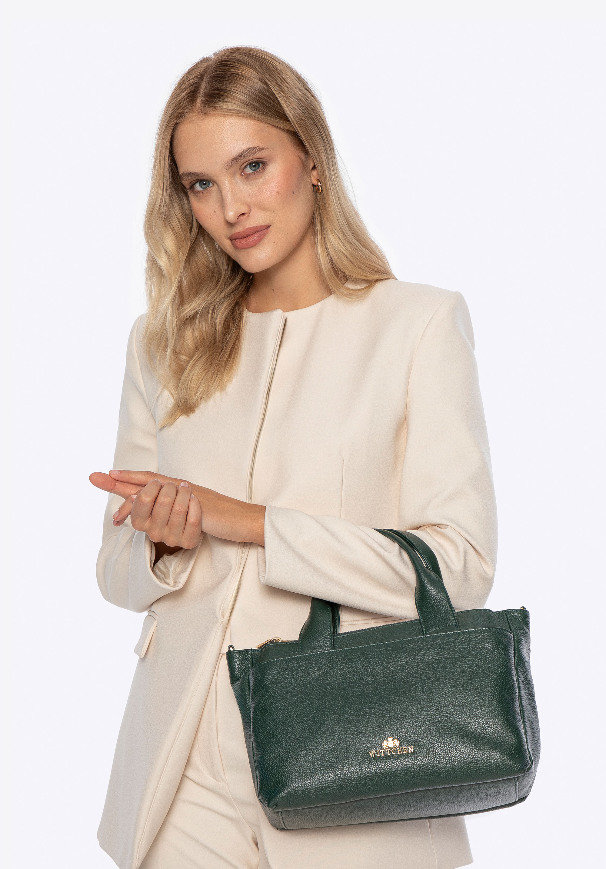 Dámská kožená taška s odnímatelným ramenním popruhem, tmavozelený, 101-4E-806-Z, Obrázek 1