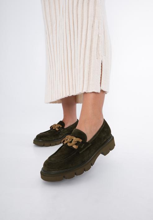 Dámské semišové boty s ozdobným řetízkem na platformě, tmavozelený, 97-D-104-4-35, Obrázek 15
