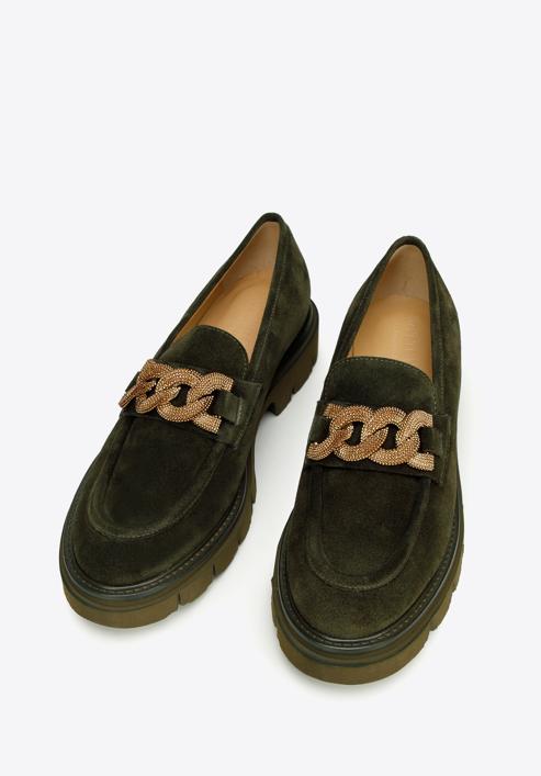 Dámské semišové boty s ozdobným řetízkem na platformě, tmavozelený, 97-D-104-4-41, Obrázek 2