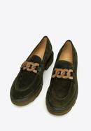 Dámské semišové boty s ozdobným řetízkem na platformě, tmavozelený, 97-D-104-4-40, Obrázek 2