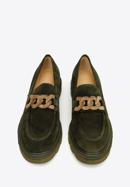 Dámské semišové boty s ozdobným řetízkem na platformě, tmavozelený, 97-D-104-Z-39, Obrázek 3
