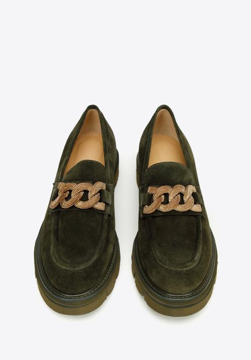 Dámské semišové boty s ozdobným řetízkem na platformě, tmavozelený, 97-D-104-Z-38_5, Obrázek 3