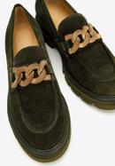 Dámské semišové boty s ozdobným řetízkem na platformě, tmavozelený, 97-D-104-Z-41, Obrázek 7