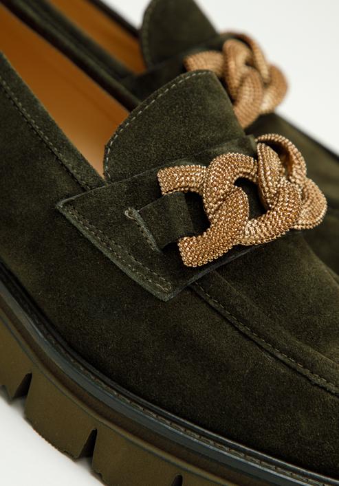 Dámské semišové boty s ozdobným řetízkem na platformě, tmavozelený, 97-D-104-4-35, Obrázek 8