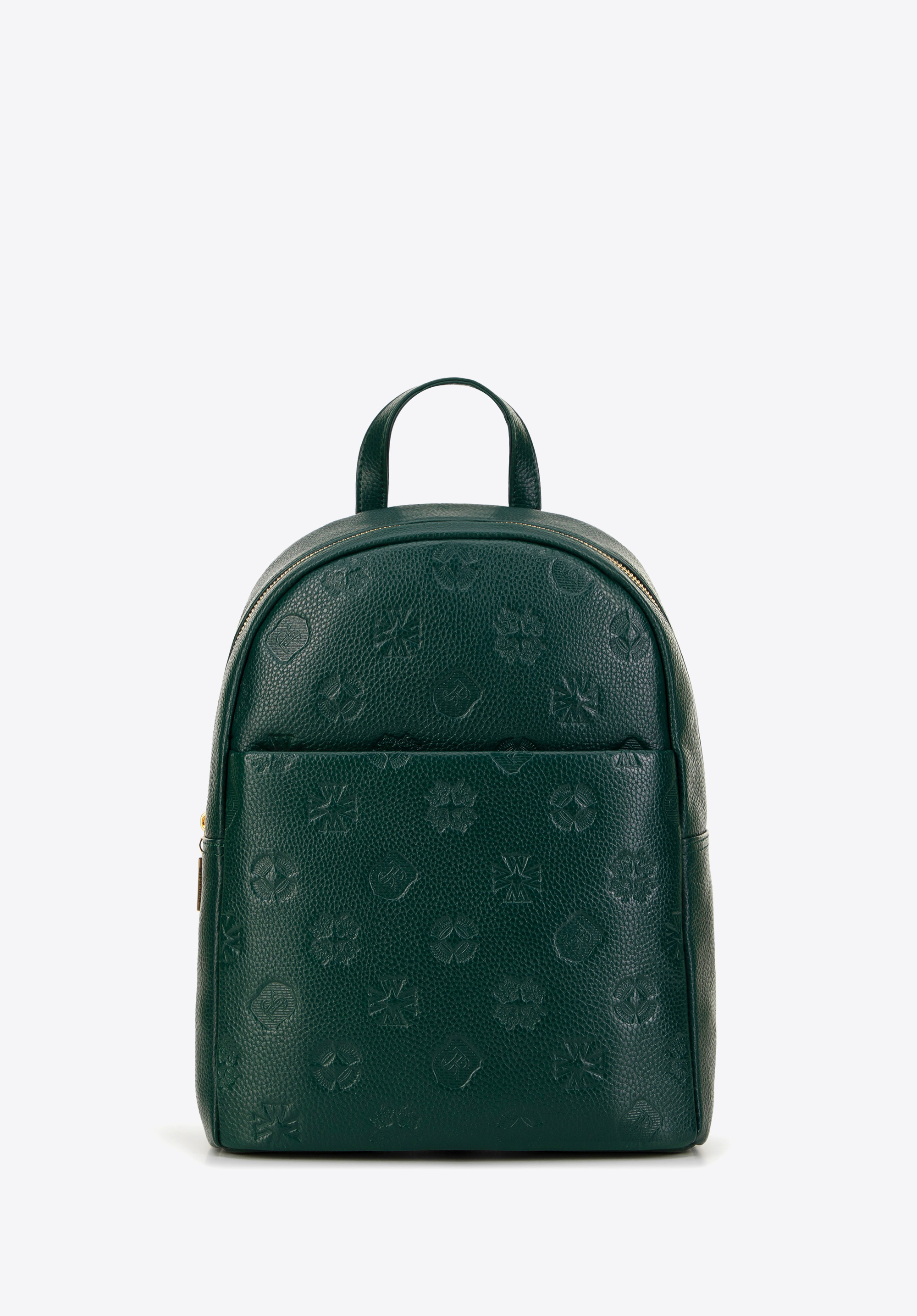 Dámský kožený batoh s monogramem, tmavozelený, 99-4E-614-Z, Obrázek 1