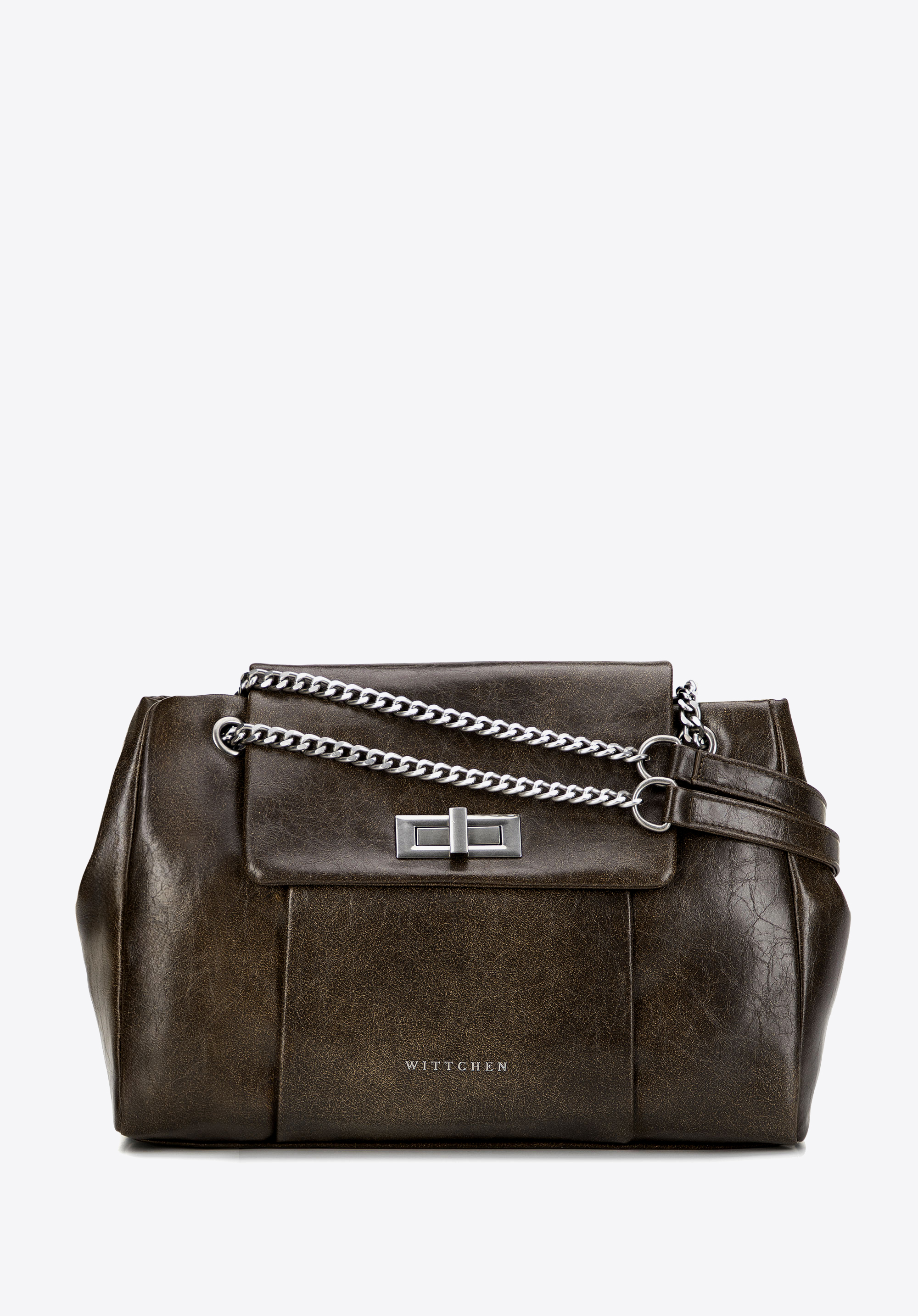 Kabelka crossbody z umělé kůže s řetízkovým popruhem, tmavozelený, 101-4Y-409-Z, Obrázek 1