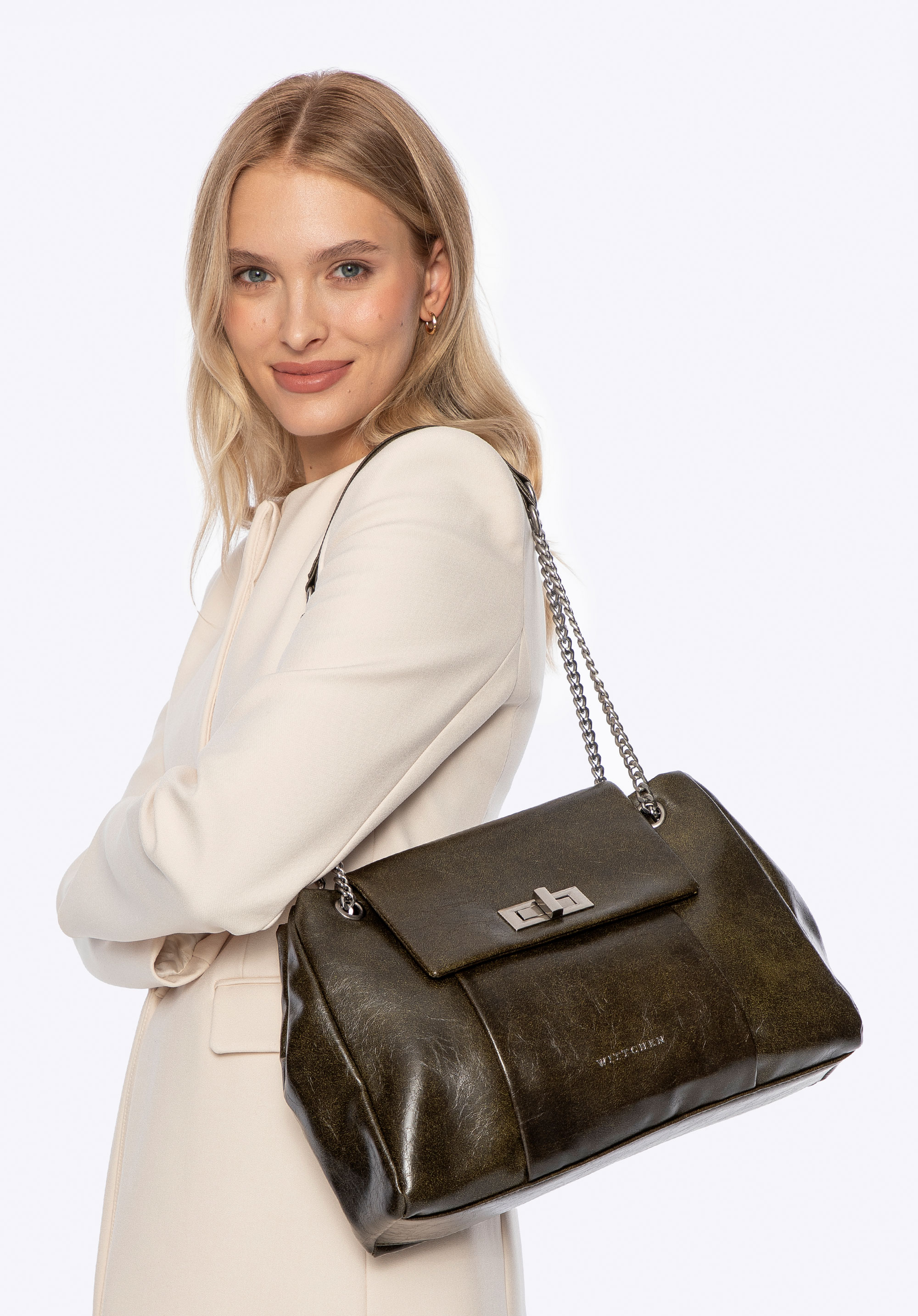 Kabelka crossbody z umělé kůže s řetízkovým popruhem, tmavozelený, 101-4Y-409-Z, Obrázek 1