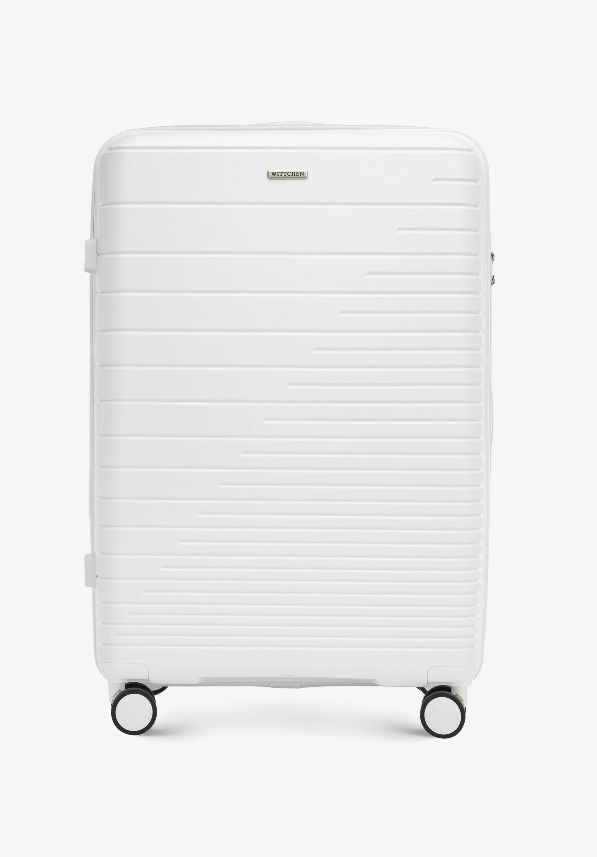 Nagy polipropilén bőrönd fényes csíkokkal, törtfehér, 56-3T-163-89, Fénykép 1