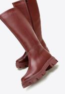 Dámské kožené boty se silnou podrážkou a zapínáním na zip, třešňová, 97-D-857-3-39, Obrázek 6