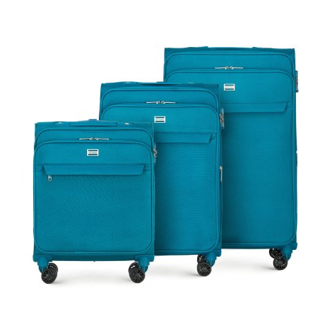 Egyszínű puha bőrönd szett, türkiz, 56-3S-65S-3, Fénykép 1