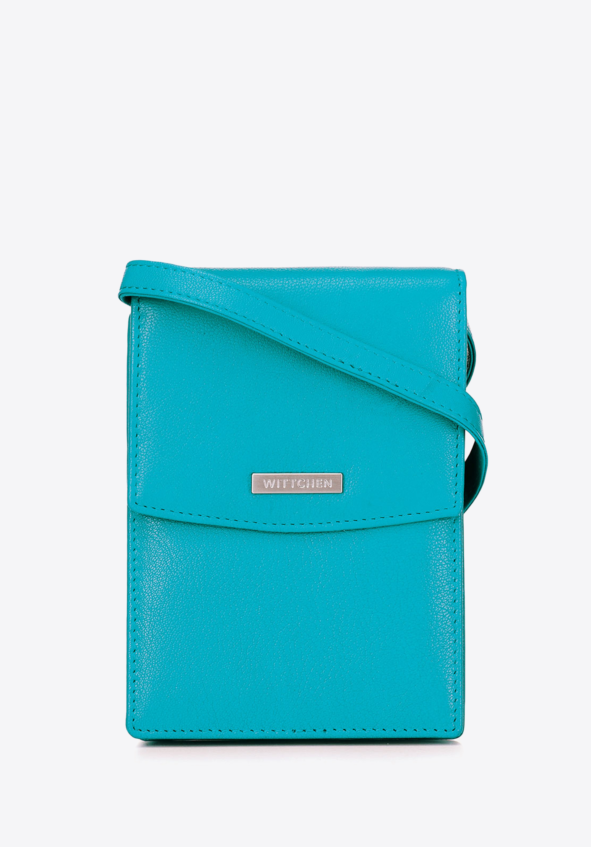 Mini geantă de mână crossbody 2 în 1 din piele, turcoaz, 26-2-100-T, Fotografie 1