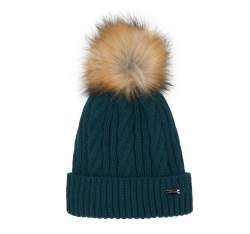 Pălărie de damă cu țesătură decorativă și pompon, turcoaz închis, 95-HF-019-N, Fotografie 1