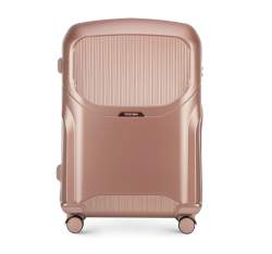 Большой чемодан из поликарбоната с застежкой-молнией из розового золота, тусклый розовый, 56-3P-133-77, Фотография 1