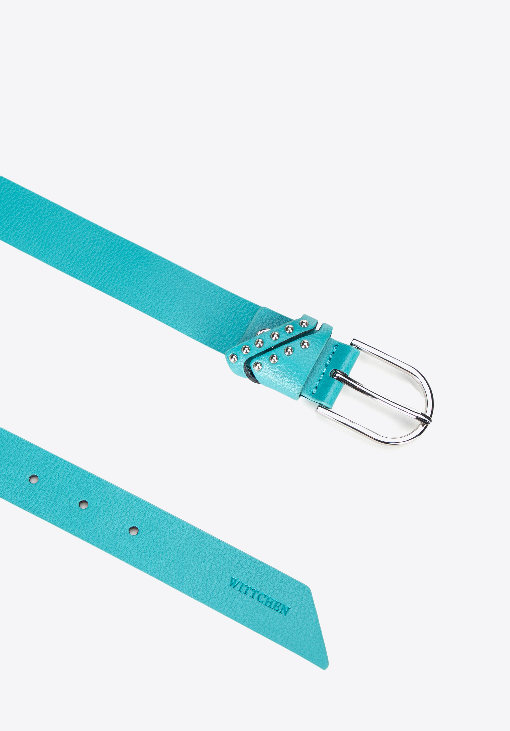 Dámský kožený opasek s cvočky, tyrkysová, 101-8D-202-7-L, Obrázek 1