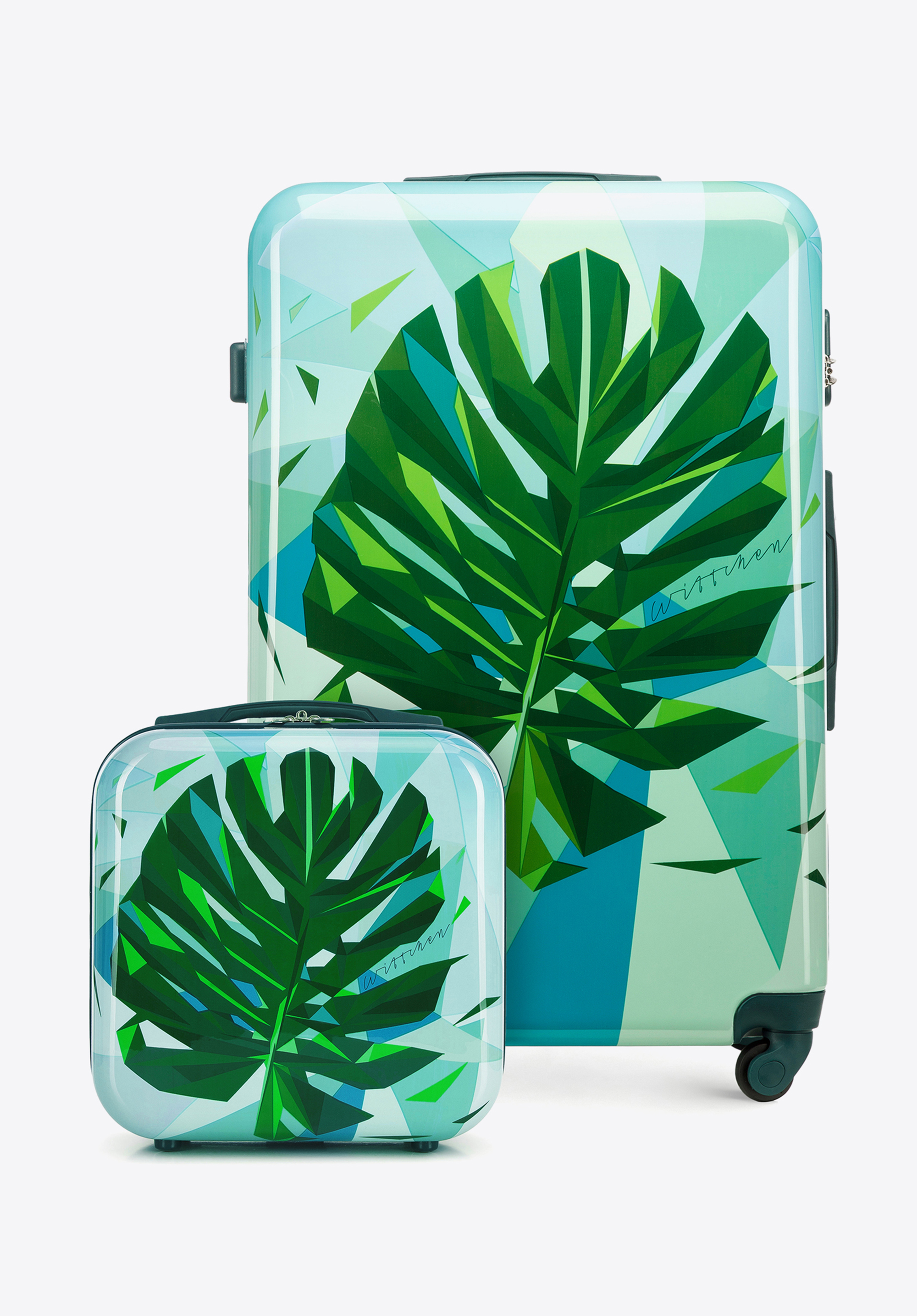 Valiză mare din ABS și trusă cosmetică cu model imprimat, verde - albastru, 56-3A-643-55K, Fotografie 1