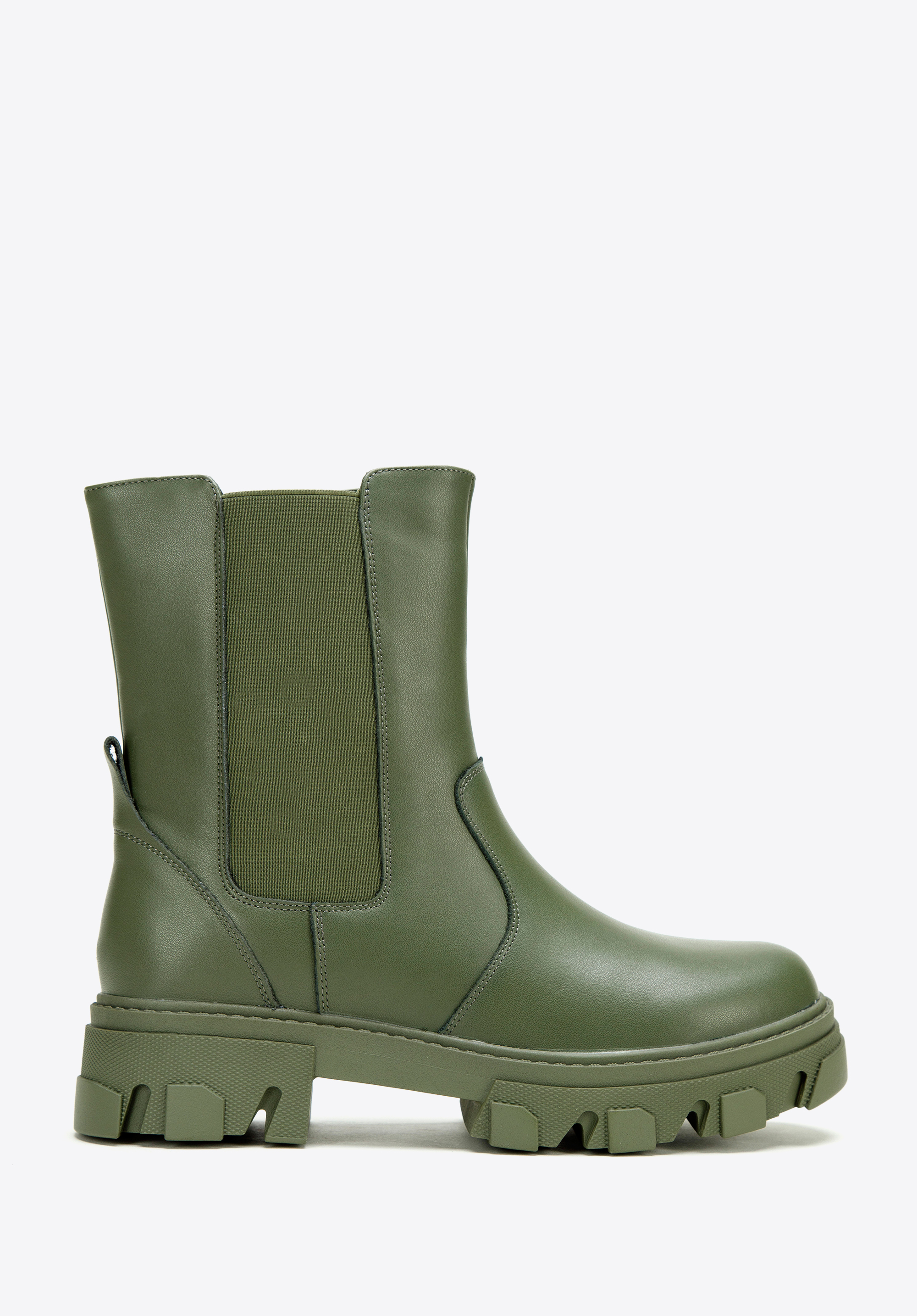 Botine cu platformă din piele, verde, 97-D-858-Z-35, Fotografie 1