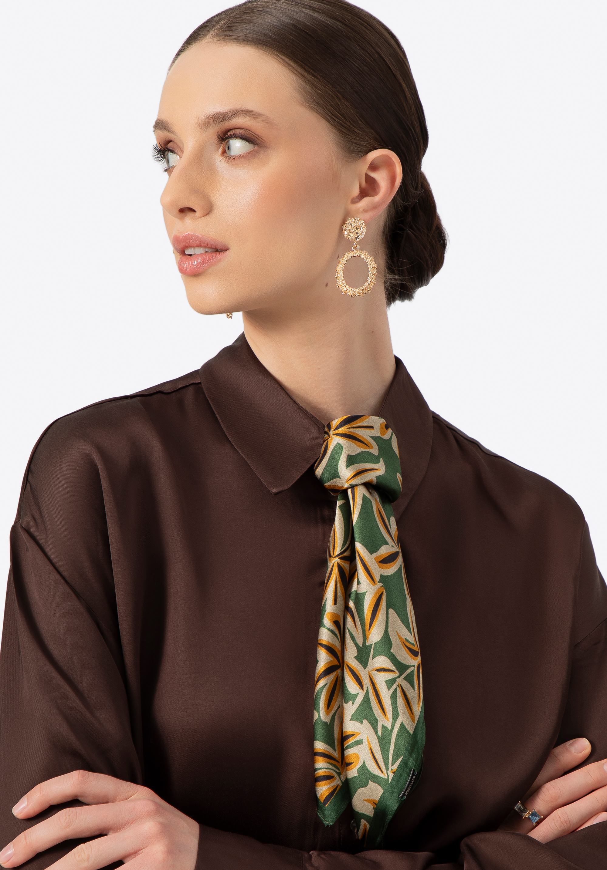 Eşarfă de mătase cu model floral, verde, 100-7D-S20-X3, Fotografie 1