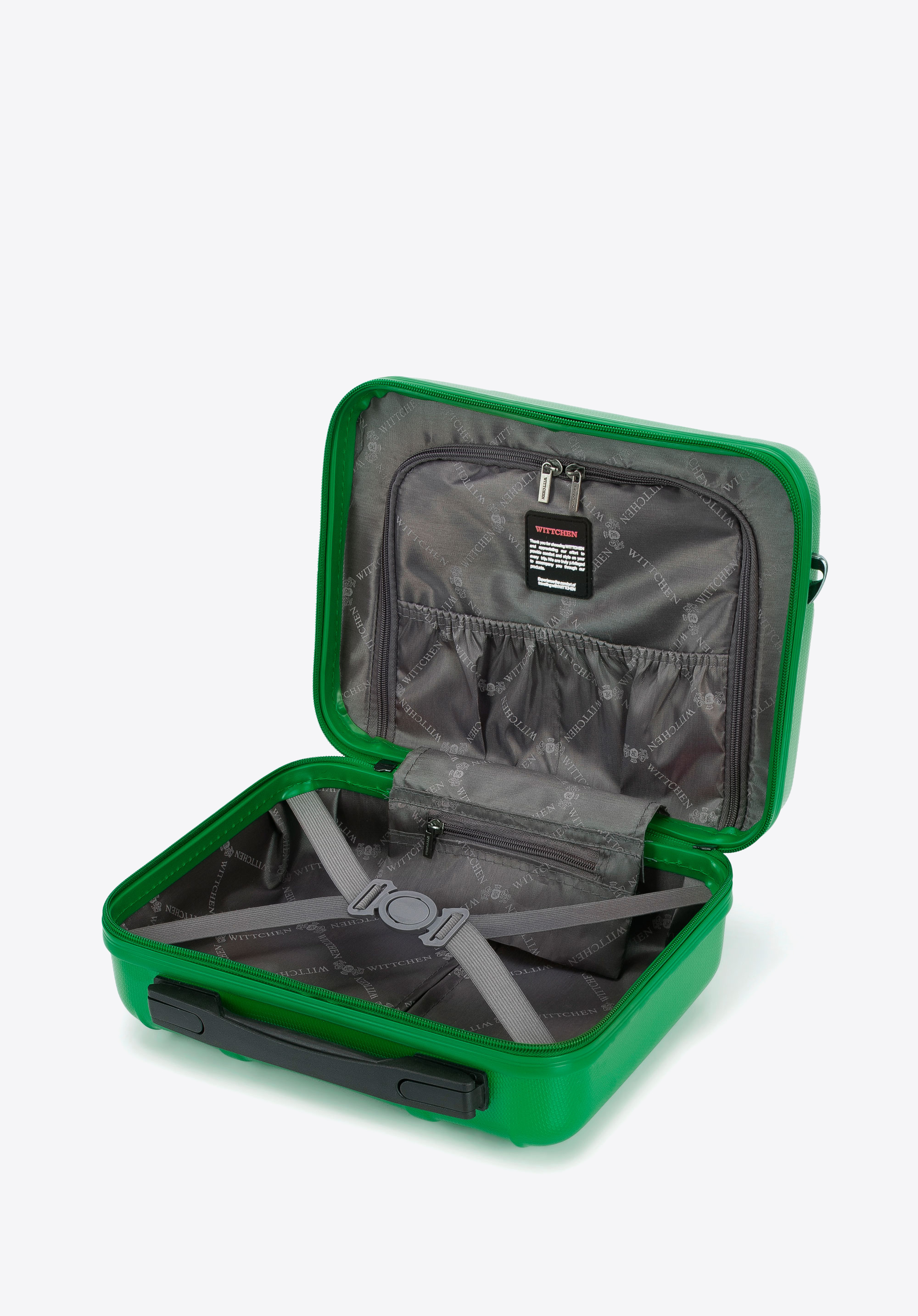 Geantă pentru cosmetice de călătorie din policarbonat cu relief vertical, verde, 56-3P-714-85, Fotografie 1