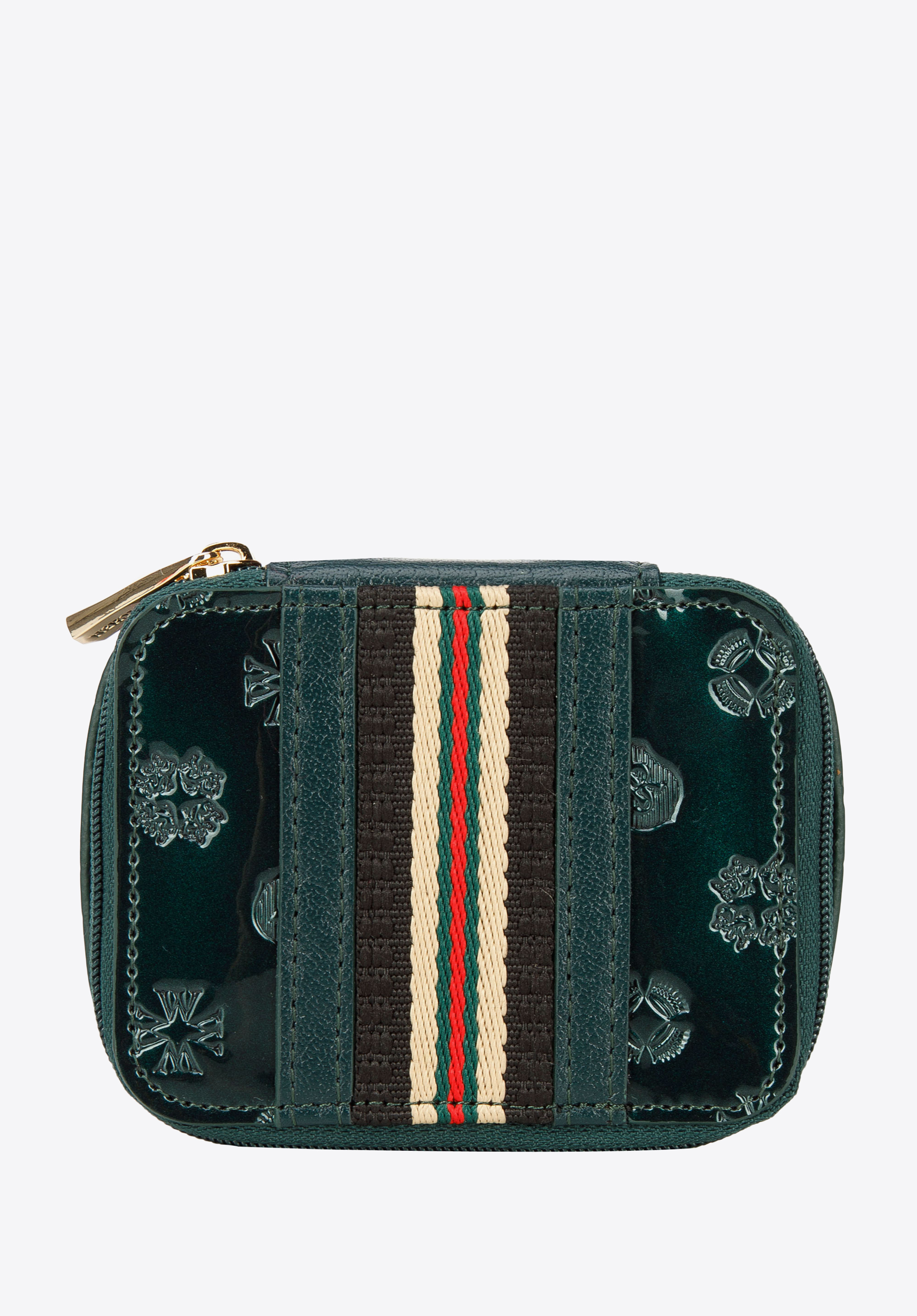 Geantă cosmetică din piele lăcuită cu monograma embosată și cu bandă pe mijloc, verde, 34-2-034-00, Fotografie 1