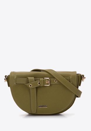 Geantă crossbody din piele artificială cu textura safiano, verde, 97-4Y-220-Z, Fotografie 1