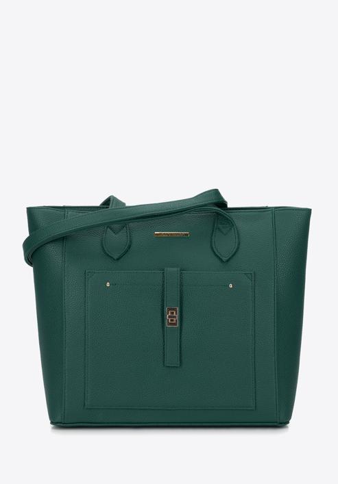 Geantă shopper clasică cu buzunar în față, verde, 29-4Y-002-BF, Fotografie 1