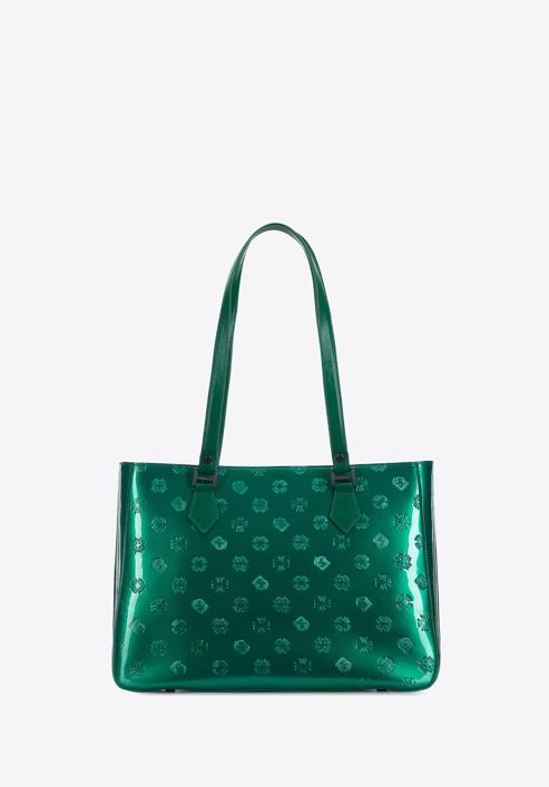 Geantă shopper din piele lucioasă cu monogramă, verde, 34-4-098-00, Fotografie 2