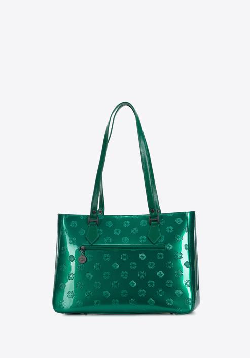 Geantă shopper din piele lucioasă cu monogramă, verde, 34-4-098-00, Fotografie 3