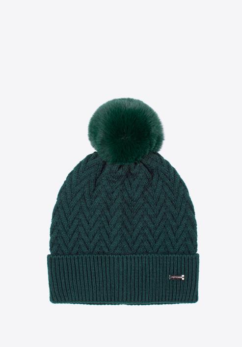 Pălărie de iarnă cu model de cusătură în formă de herringbone, verde închis, 97-HF-007-P, Fotografie 1