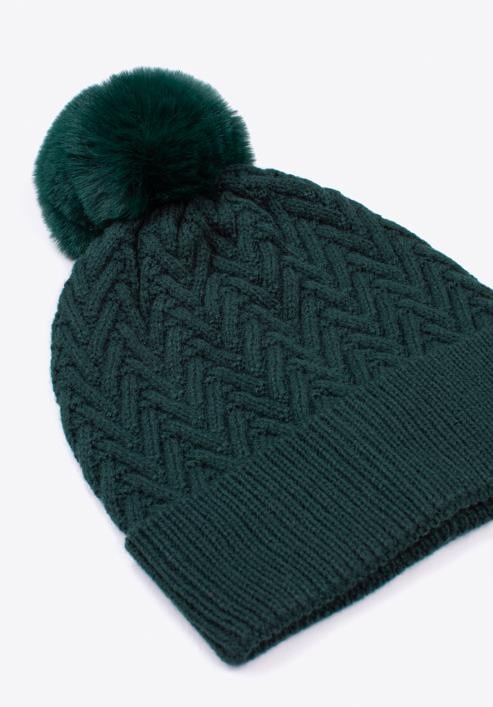 Pălărie de iarnă cu model de cusătură în formă de herringbone, verde închis, 97-HF-007-Z, Fotografie 2