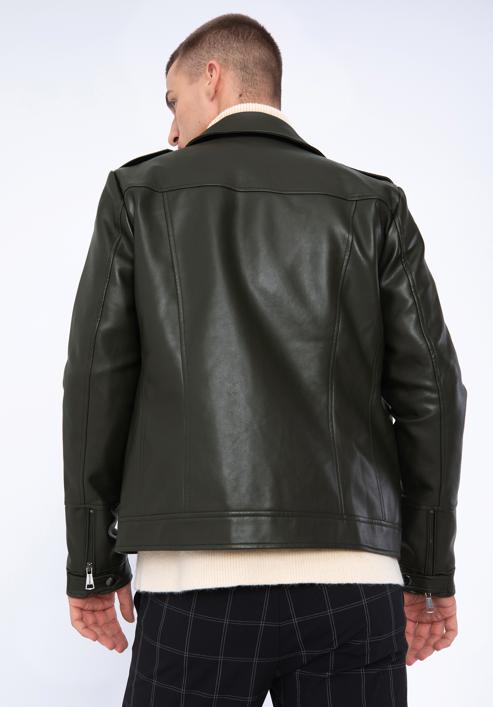 Jachetă bărbătească din piele artificială de motociclist, verde, 97-9P-154-4-XL, Fotografie 18