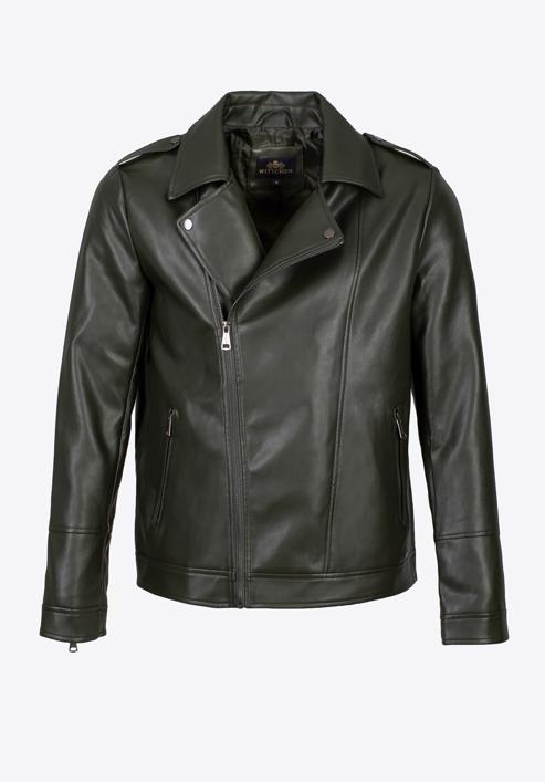 Jachetă bărbătească din piele artificială de motociclist, verde, 97-9P-154-Z-M, Fotografie 30