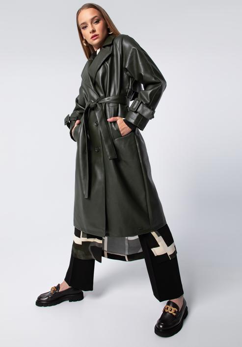 Jachetă de damă din piele artificială cu pieptar dublu pentru femei, verde, 97-9P-100-5-XL, Fotografie 7