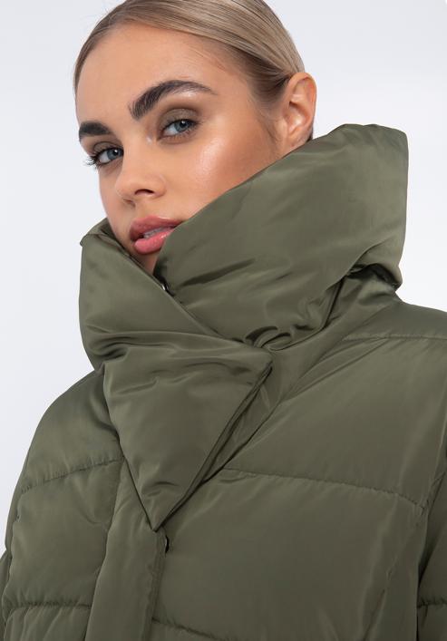 Jachetă în puf pentru femei cu curea și guler înalt, verde, 97-9D-400-Z-XS, Fotografie 5
