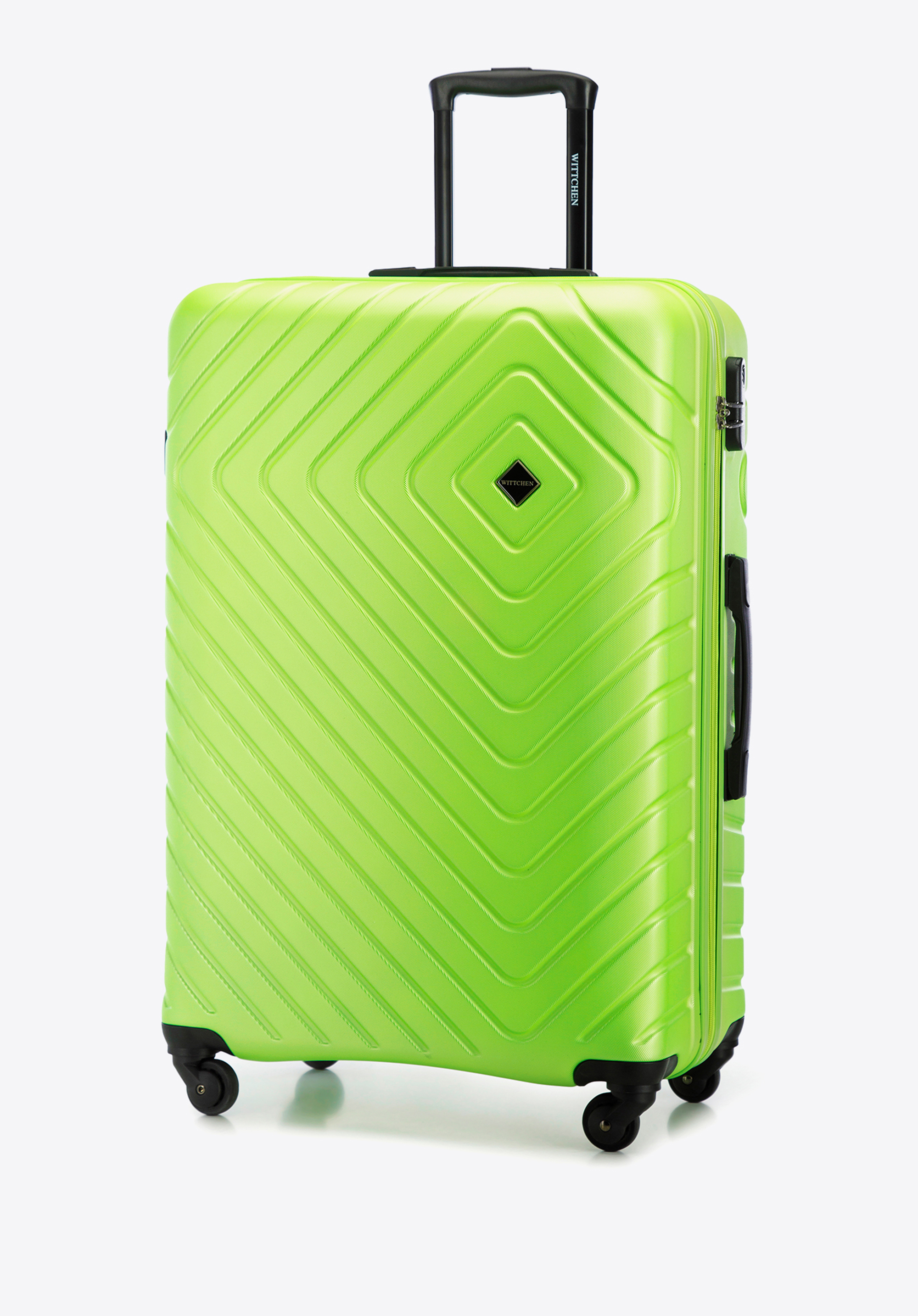 Geamantan mare din ABS cu model geometric ștanțat, verde limetă, 56-3A-753-86, Fotografie 1
