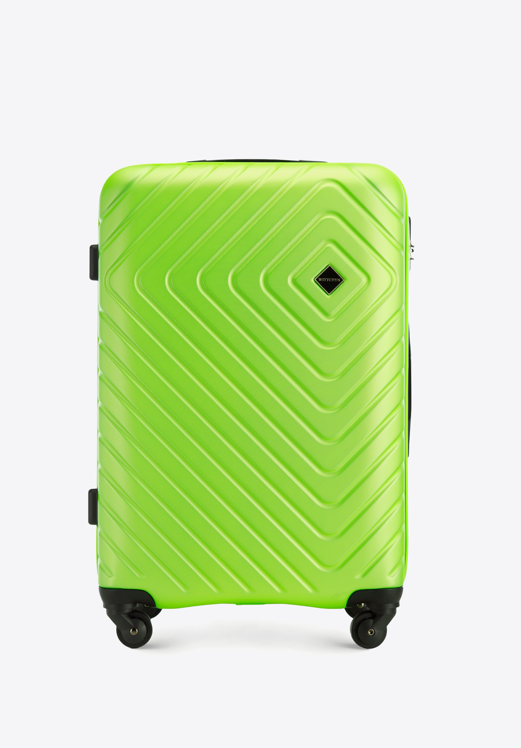 Valiză de dimensiuni medie cu design geometric, verde limetă, 56-3A-752-86, Fotografie 1