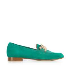 Mocasini de damă din piele de căprioară cu lanț decorativ, verde, 96-D-109-Z-39, Fotografie 1