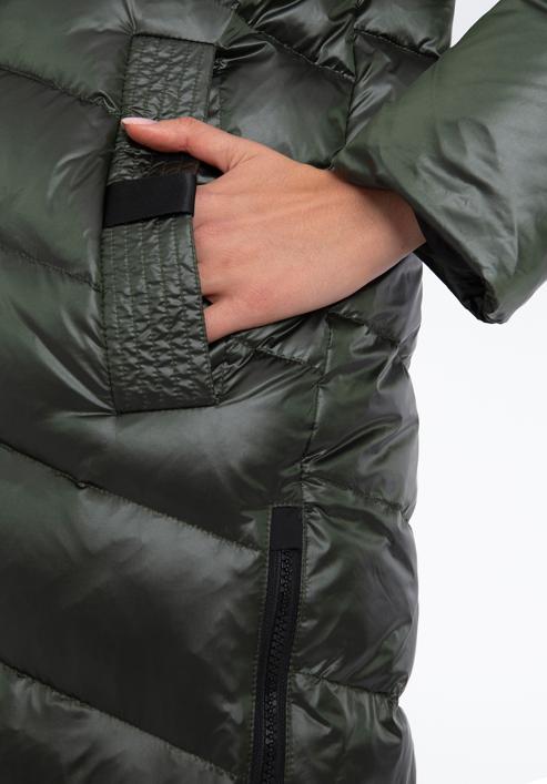 Palton maxi de damă cu glugă, verde - negru, 97-9D-406-1-S, Fotografie 5