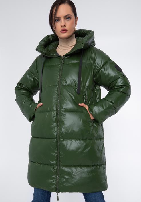 Palton de damă supradimensionat matlasat, verde, 97-9D-403-1-XL, Fotografie 1