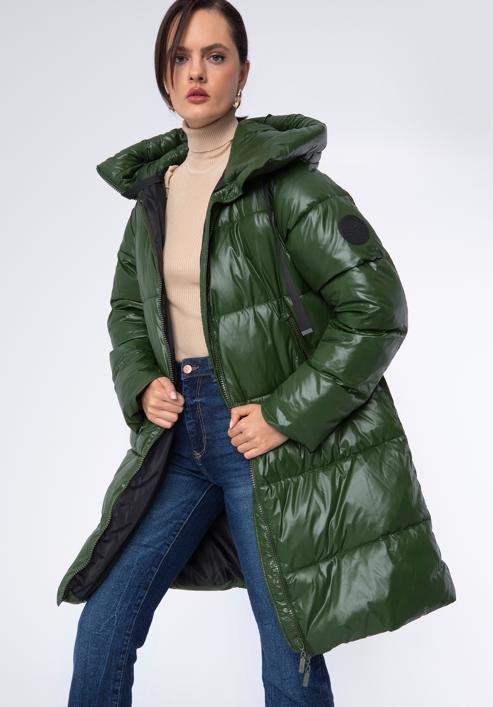 Palton de damă supradimensionat matlasat, verde, 97-9D-403-1-XL, Fotografie 2