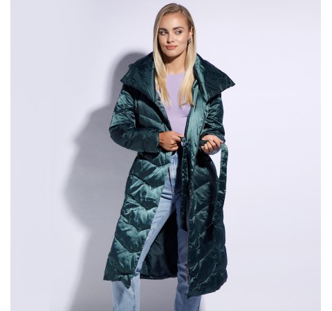 Palton de damă cu glugă, verde, 95-9D-401-Z-2XL, Fotografie 1