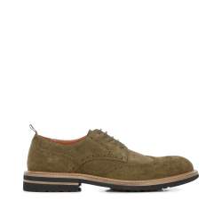 Brogues piele de căprioară pentru bărbați cu fir contrastant, verde, 96-M-703-Z-45, Fotografie 1
