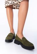 Pantofi cu platformă din piele de căprioară pentru femei, verde, 97-D-303-Z-39, Fotografie 15