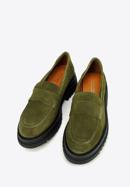Pantofi cu platformă din piele de căprioară pentru femei, verde, 97-D-303-Z-37, Fotografie 2