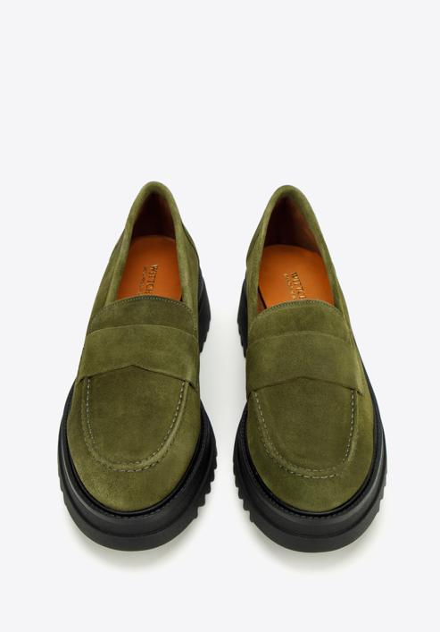 Pantofi cu platformă din piele de căprioară pentru femei, verde, 97-D-303-Z-37, Fotografie 3